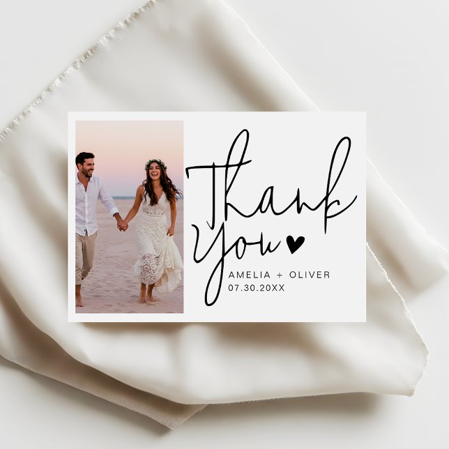 Romantic Script Typography Wedding Photo Thank You Card (Creator Uploaded)