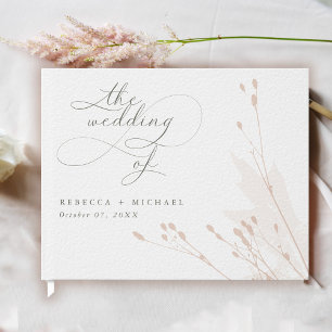 Romantic Script Watercolor Blush Floral Wedding Guest Book