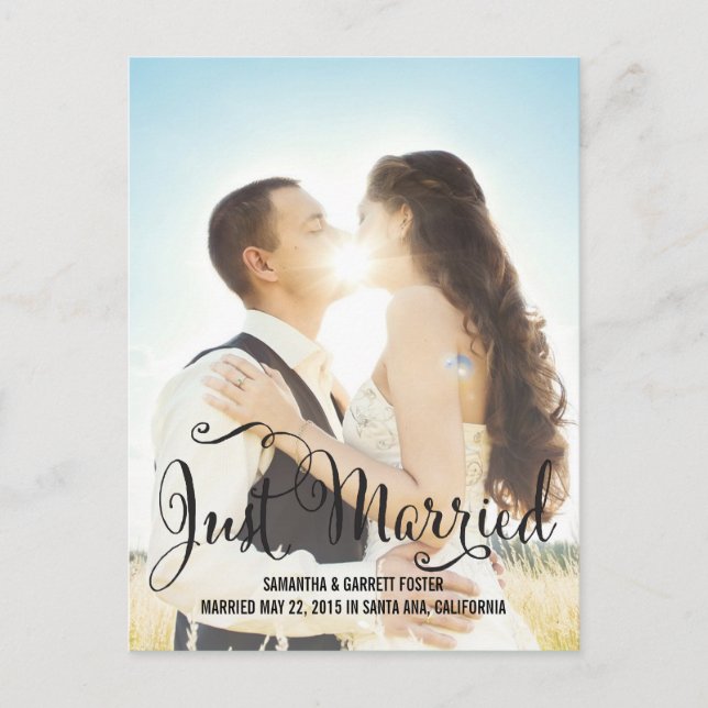 Romantic Script Wedding Announcement - Black (Front)