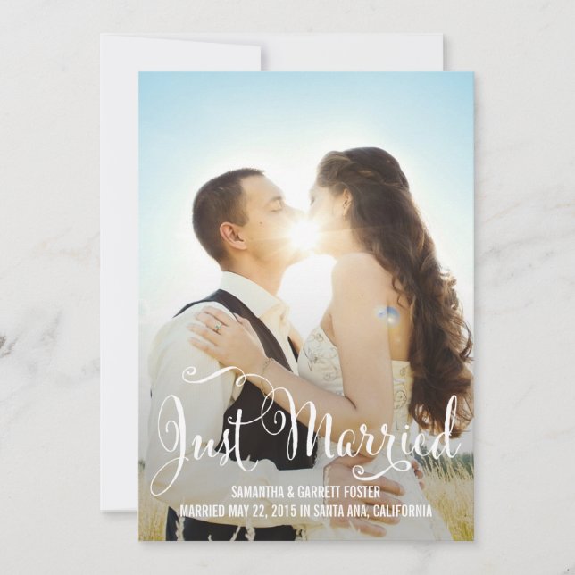 Romantic Script Wedding Announcement - White (Front)