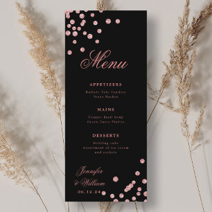 Romantic Script Wedding Confetti Rose Gold Black  Menu