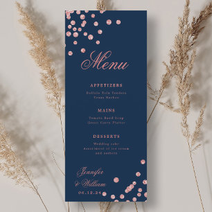 Romantic Script Wedding Confetti Rose Gold Navy  Menu
