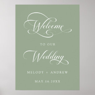Romantic Script Wedding Sage Green Welcome Sign