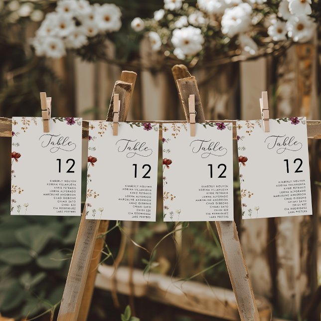 Romantic Script Wildflowers Ivory Seating Chart  Table Number (Creator Uploaded)