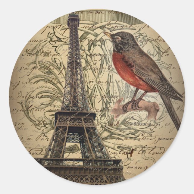 romantic scripts eiffel tower paris wedding classic round sticker (Front)