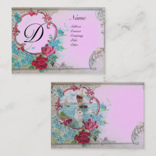 ROMANTIC SEA SCENE WITH DOVE AND ROSES MONOGRAM BUSINESS CARD