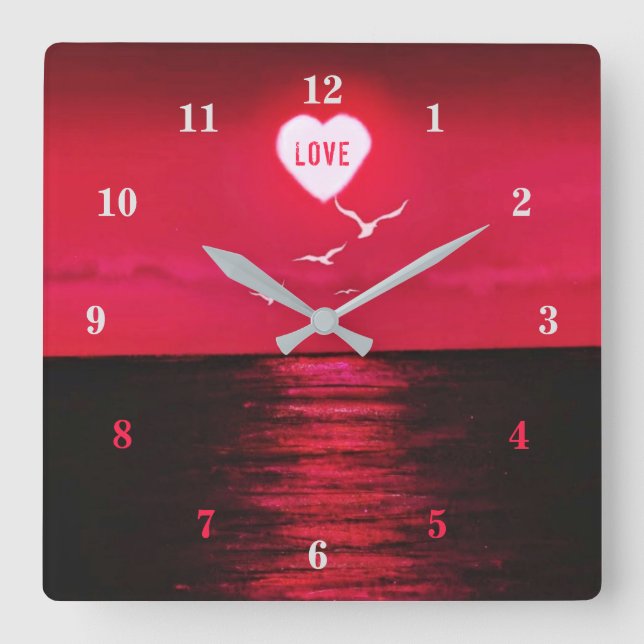 Romantic Sea Sunset Clock Ueart Sun Text Love (Front)
