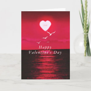 Romantic Sea Sunset Heart Valentine's Day Card