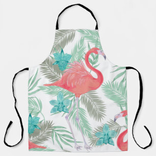 Romantic seamless pattern with flamingo bird and o apron