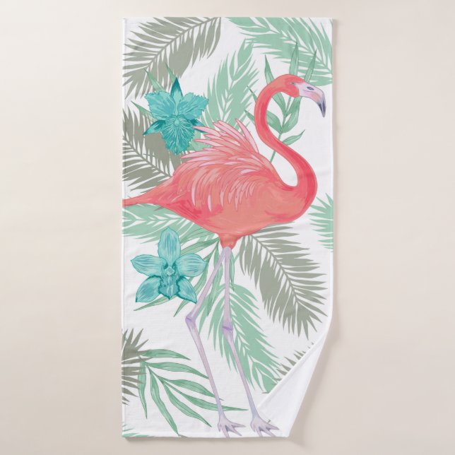 Romantic seamless pattern with flamingo bird and o bath towel (Bath Towel)