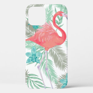 Romantic seamless pattern with flamingo bird and o iPhone 12 case