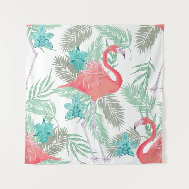 Romantic seamless pattern with flamingo bird and o tapestry (Front)