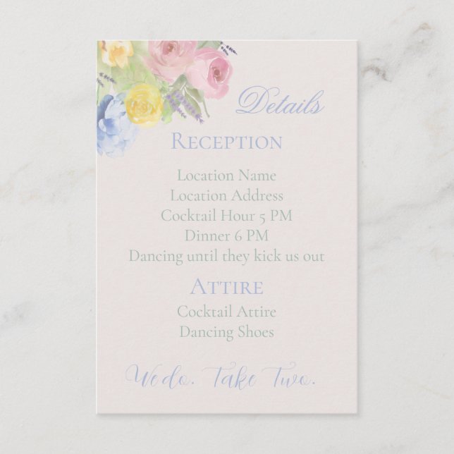 Romantic second wedding or renewal Details Card (Front)