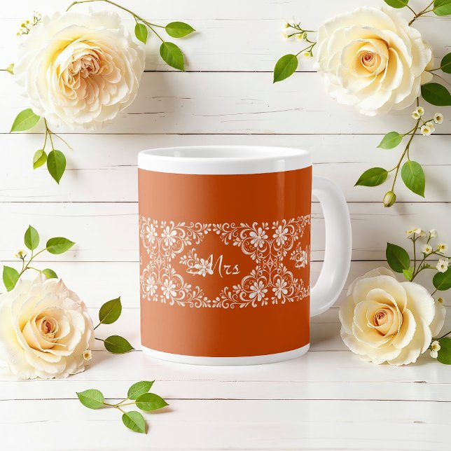 Romantic Shabby Chic Burnt Orange Mrs Wedding Mug (Creator Uploaded)