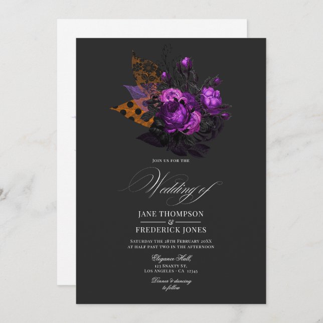 Romantic Shabby-Chic Gothic Floral Design Invitation (Front/Back)
