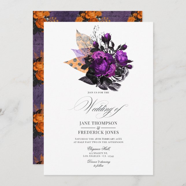 Romantic Shabby-Chic Gothic Floral Wedding Invitation (Front/Back)