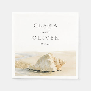 Romantic Shell Coast Sand Cream Beach Wedding Napkin