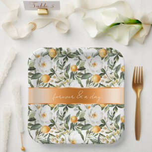 Romantic Sicilian Summer Floral Oranges Wedding Paper Plate