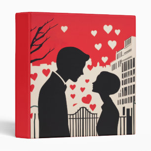 Romantic Silhouette Couple Cityscape Hearts Binder