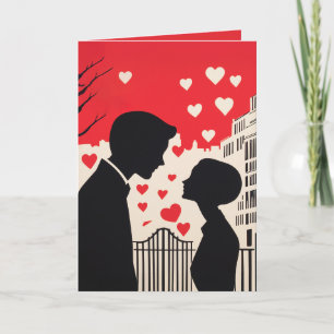 Romantic Silhouette Couple Cityscape Hearts Invitation