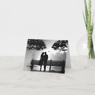 Romantic Silhouette Couple in Park Date Announcement