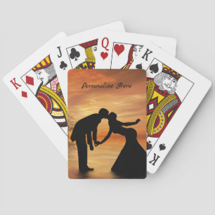 Romantic Silhouette Couple Kissing Personalize Playing Cards