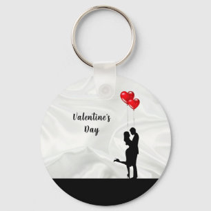 Romantic silhouette loving couple. Valentines Day Keychain