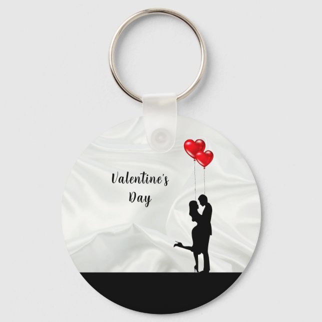 Romantic silhouette loving couple. Valentines Day Keychain (Front)