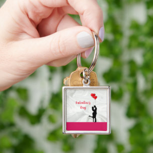 Romantic silhouette loving couple. Valentines Keychain