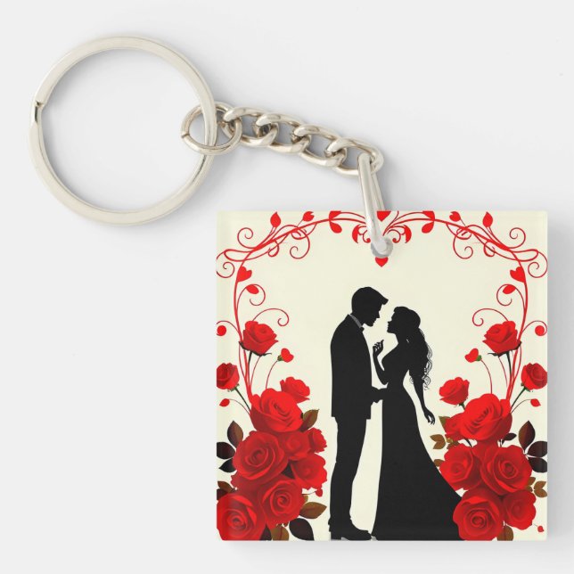 Romantic Silhouette of a Couple Keychain (Front)