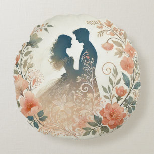 Romantic Silhouette of a Couple Round Pillow