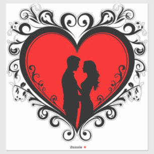 Romantic Silhouette Of Couple In Heart Frame