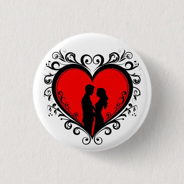 Romantic Silhouette Of Couple In Heart Frame 1 Inch Round Button (Front)
