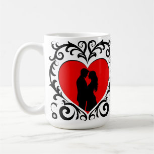 Romantic Silhouette Of Couple In Heart Frame Coffee Mug
