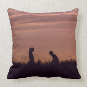 Romantic Silhouette Young People Sunset Photo Throw Pillow