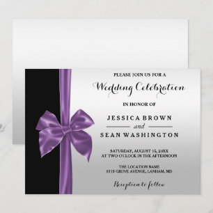 Romantic Silk Bow Silver & Black Wedding Invitation