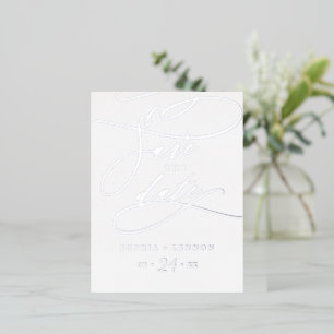 Romantic Silver Foil Calligraphy Save the Date Invitation Postcard