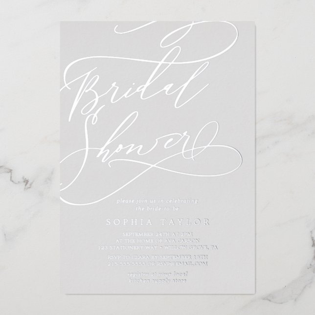 Romantic Silver Foil Grey Bridal Shower (Front)