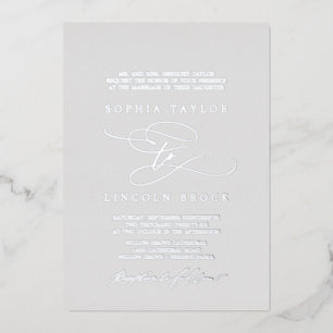 Romantic Silver Foil Grey Flourish Formal Wedding