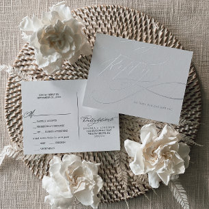 Romantic Silver Foil Grey Wedding Meal Option RSVP Invitation Postcard