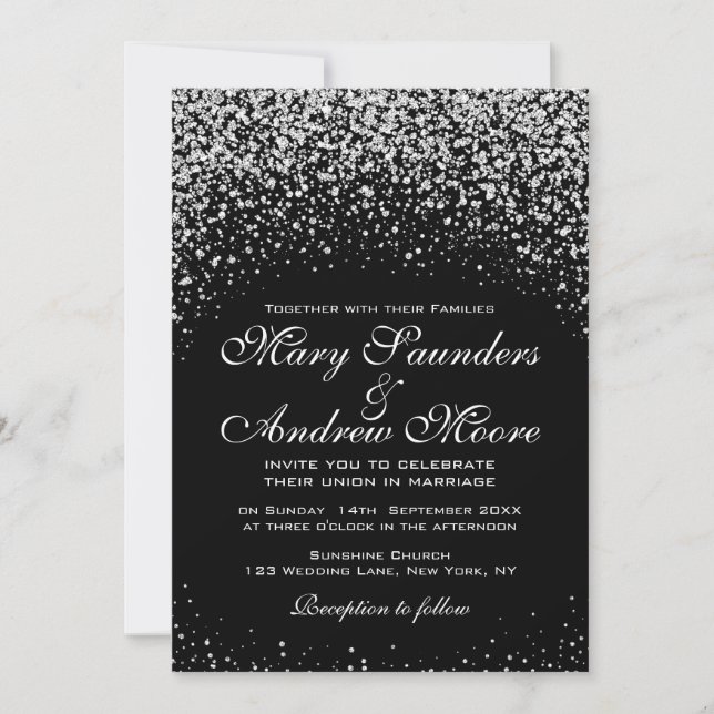 Romantic Silver Glitter Night Sky Invitation (Front)
