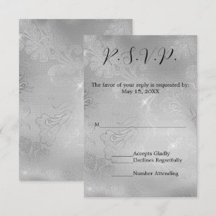 Romantic Silver Lace Wedding RSVP Card