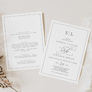 Romantic Silver Monogram Double Sided Wedding Invitation