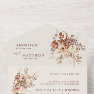Romantic Simple Field Flowers Wedding All In One Invitation