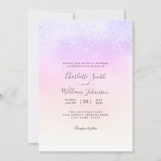Romantic Simple Glitter Elegant Modern Wedding  Invitation (Front)
