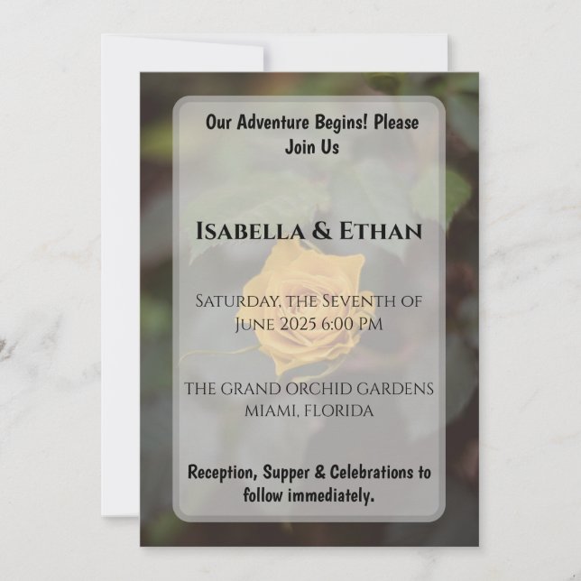 Romantic Single Yellow Rose Dark Garden Wedding  Invitation (Front)