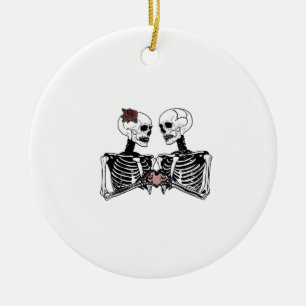 Romantic Skeleton Couple – Gothic With Heart Hands Ceramic Ornament