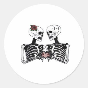 Romantic Skeleton Couple – Gothic With Heart Hands Classic Round Sticker