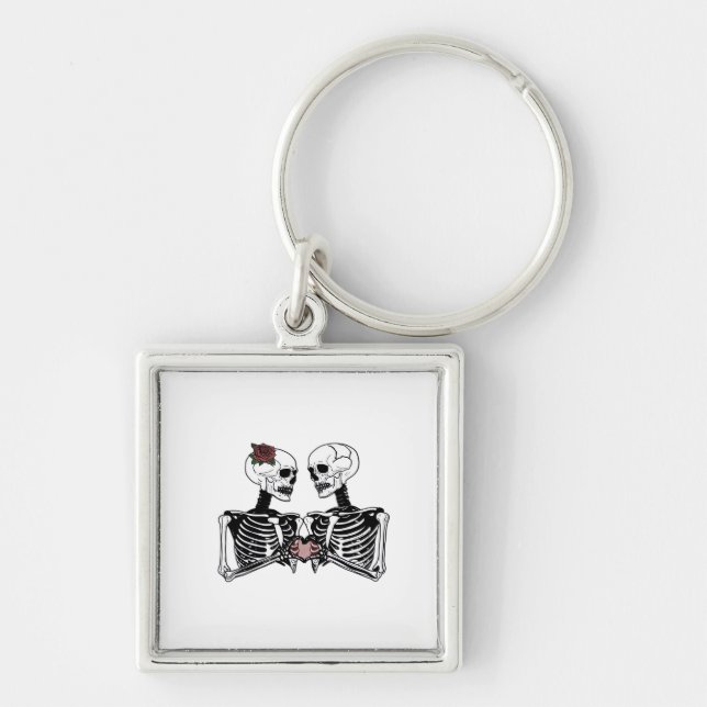 Romantic Skeleton Couple – Gothic With Heart Hands Keychain (Front)