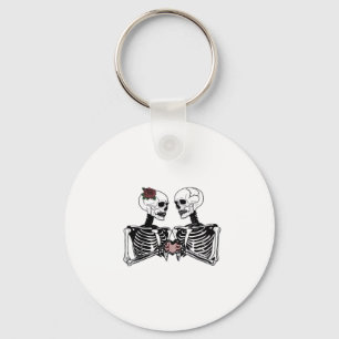 Romantic Skeleton Couple – Gothic With Heart Hands Keychain